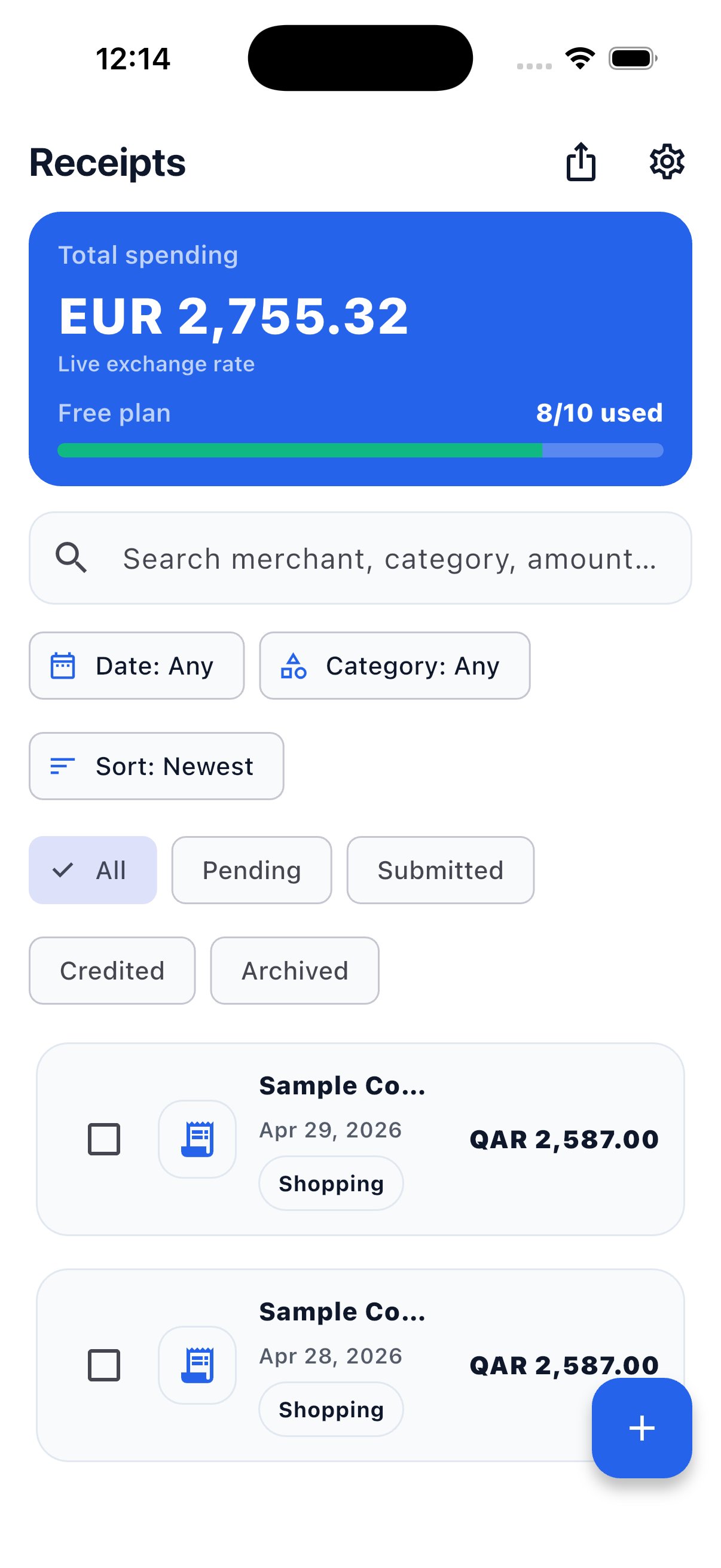 ExpenseSpy receipt list